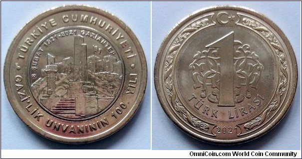 Turkey 1 lira. 2021,  100th Anniversary of Gaziantep.