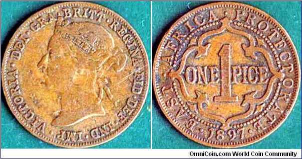 East African Protectorate 1897 1 Pice.