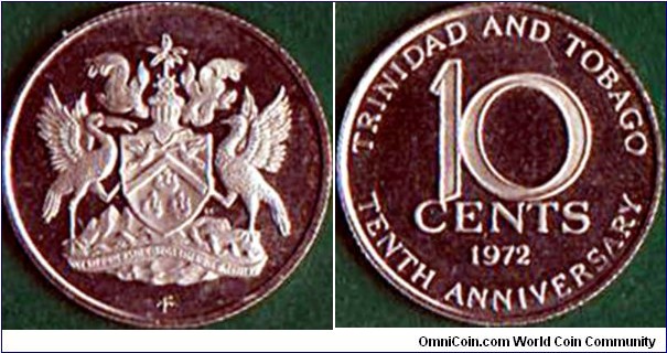 Trinidad & Tobago 1972 FM 10 Cents.

10 Years of Independence.