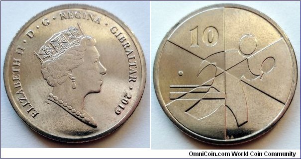 Gibraltar 10 pence.
2019 (AA) 2019 Island Games.