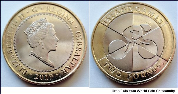 Gibraltar 2 pounds.
2019 (AB) 2019 Island Games.