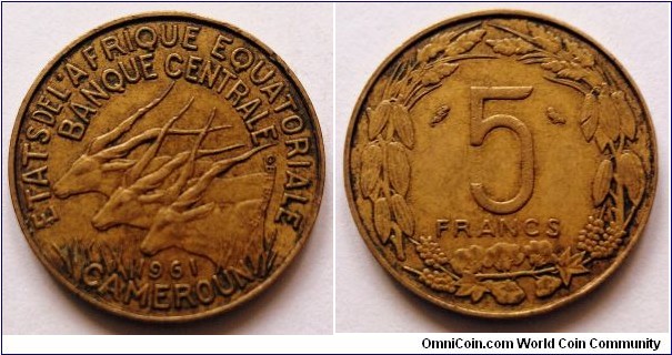 Equatorial African States 5 francs. 1961, Aluminium-bronze.