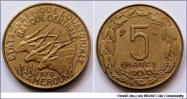Equatorial African States 5 francs. 1970, Aluminium-nickel-bronze.