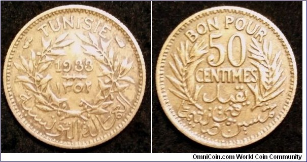 Tunisia 50 centimes.
1933, Monnaie de Paris (Paris Mint)