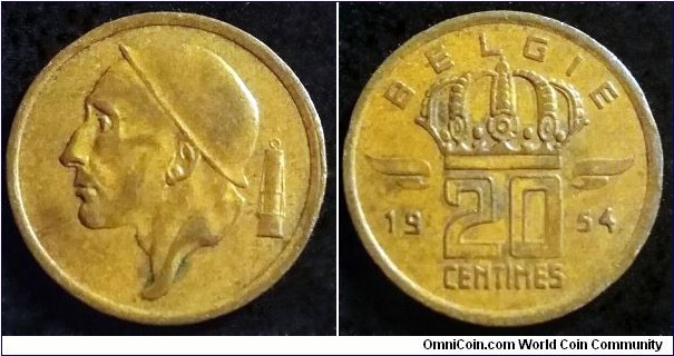 Belgium 20 centimes.
1954, Belgie (III)