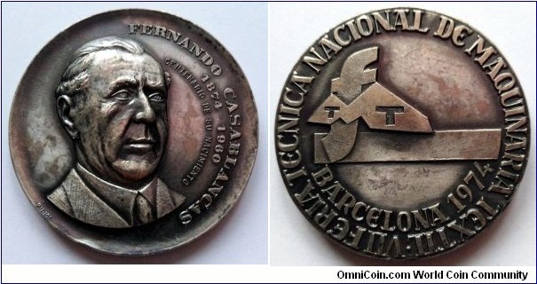 Spanish medal - VII Textile Idustry Fair Barcelona 1974. Fernando Casablancas.