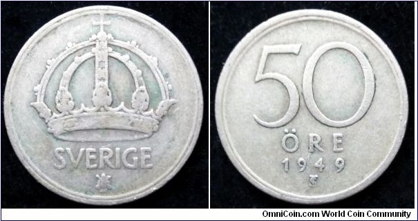 Sweden 50 ore.
1949 TS, Ag 400.