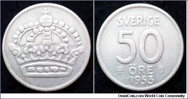 Sweden 50 ore.
1953 TS, Ag 400.