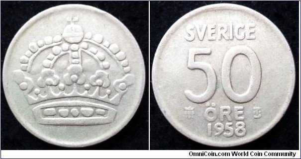 Sweden 50 ore.
1958 TS, Ag 400.