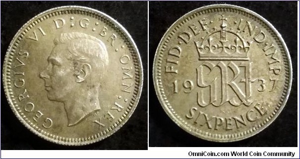 6 pence. 1937, Ag 500.