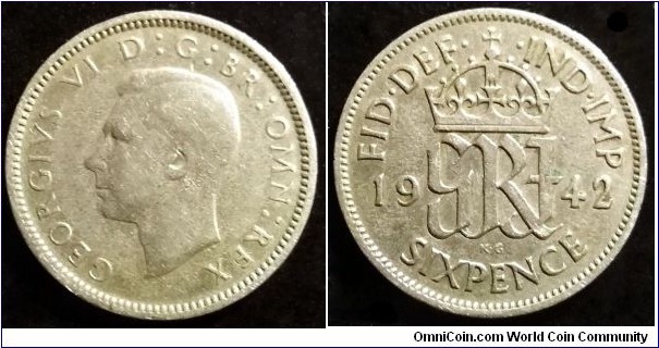 6 pence. 1942, Ag 500.
