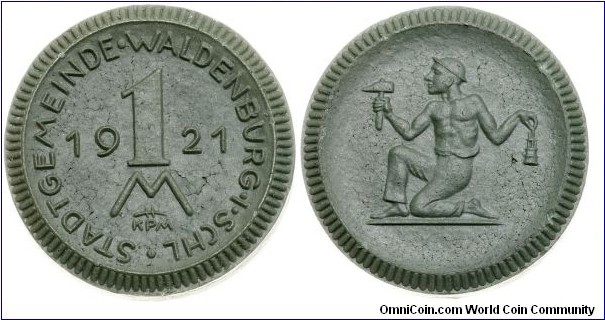Waldenburg (Wałbrzych) 1 Mark porcelain notgeld