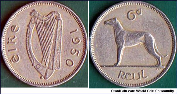 Ireland 1950 6 Pence.
