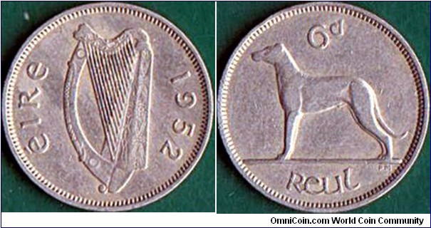 Ireland 1952 6 Pence.
