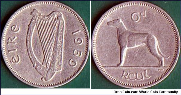 Ireland 1959 6 Pence.