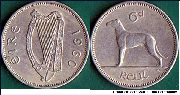 Ireland 1960 6 Pence.