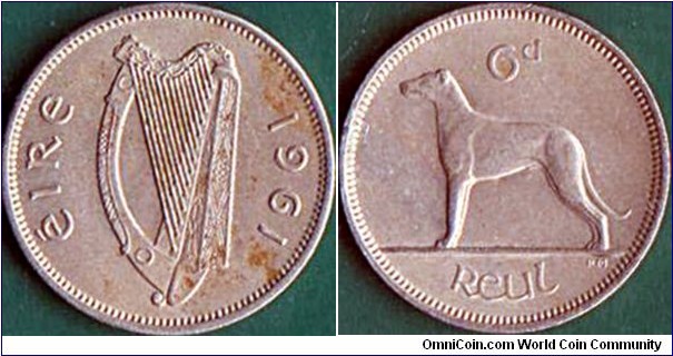 Ireland 1961 6 Pence.