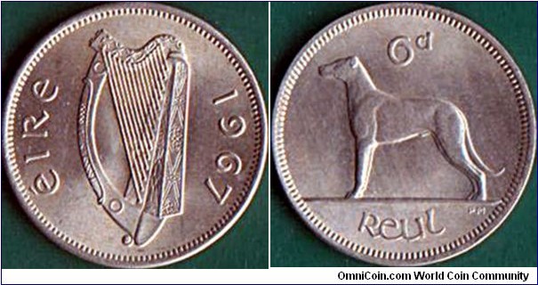 Ireland 1967 6 Pence.