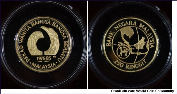 UN Decade For Women, RM250 Gold 900 Fine, Weight 8.10gm, Diameter 24.00mm. Mintage 1500