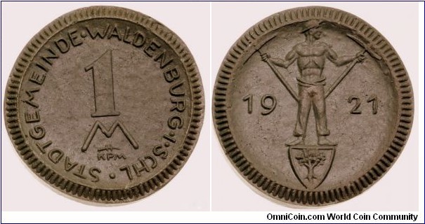 Waldenburg (Wałbrzych) 1 Mark porcelain notgeld