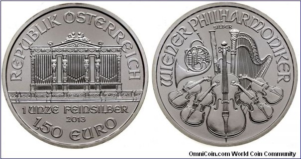 Austria 1,50 Euro - Vienna Philharmonic. 31,1g Ag 999.