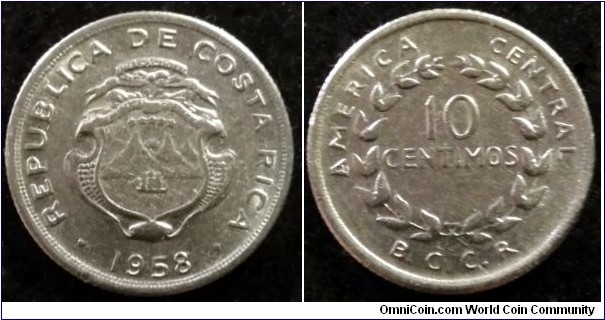Costa Rica 10 centimos. 1958 (II)