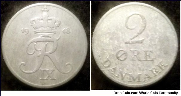 Denmark 2 ore.
1948, Zinc.