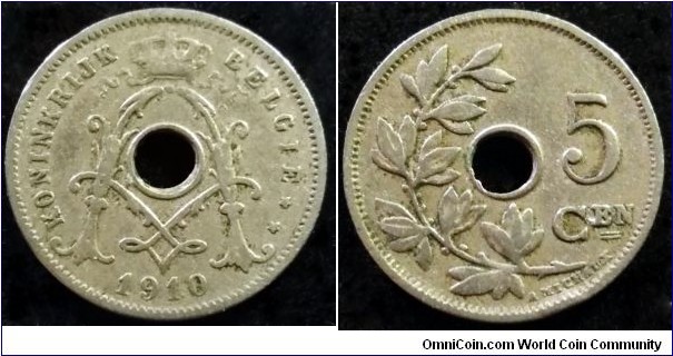 Belgium 5 centimes.
1910, Dutch text.