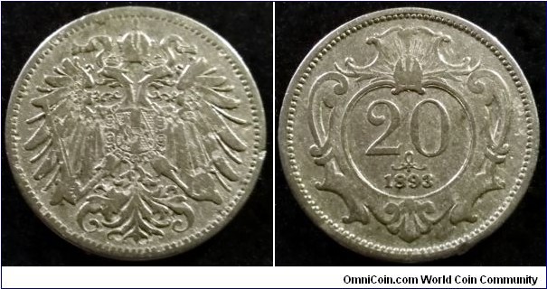 Austro-Hungarian Monarchy 20 heller.
1893