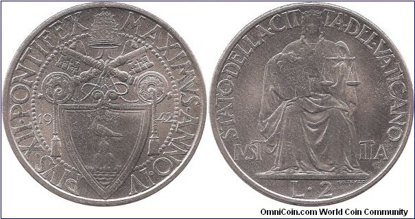 2 Lire 1942 Vatican