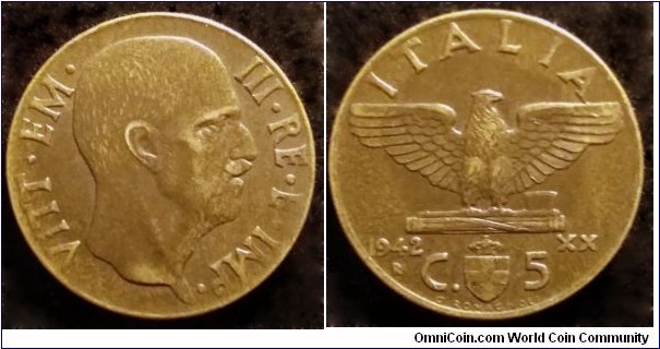 Italy 5 centesimi
1942 designed by  Giuseppe Romagnoli.