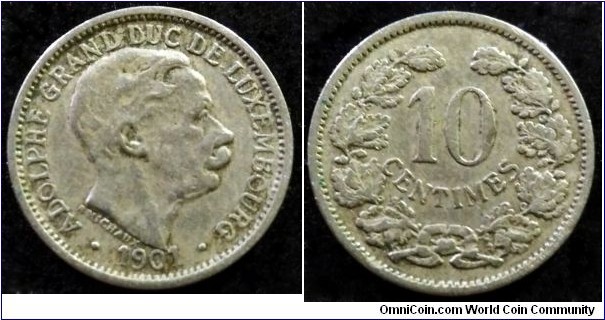 Luxembourg 10 centimes. 1901, Adolphe, Grand Duke of Luxembourg.