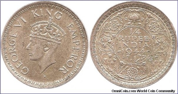 1/4 Rupee 1944 India