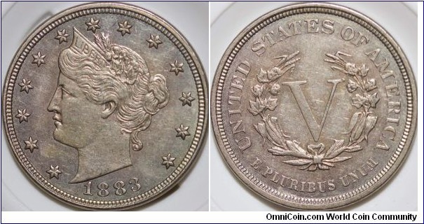 1883 no cents V nickel