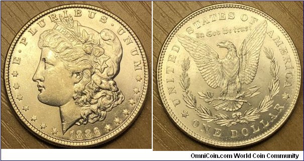 1886 Morgan silver dollar