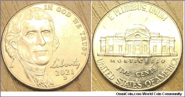 2021-D Jefferson nickel
“Monticello”