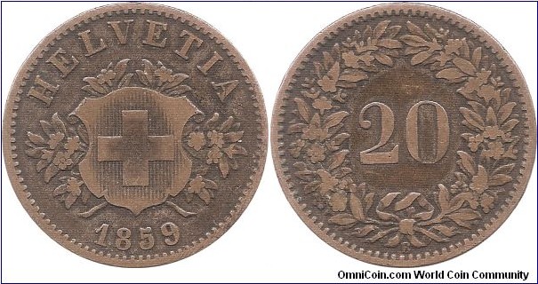 20 Centimes 1859 Switzerland