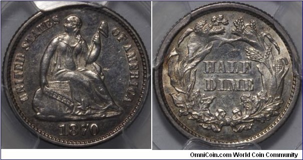 PCGS AU55 
1870 SEATED HALF DIME