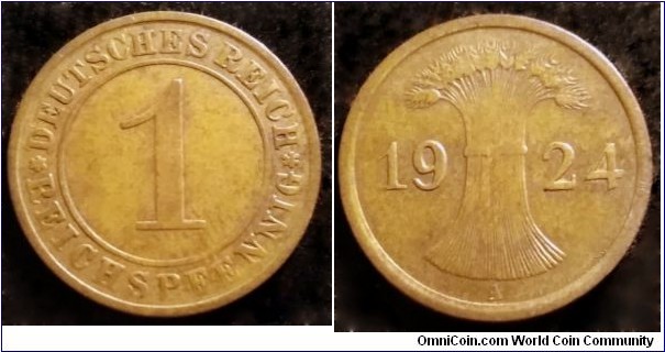 Germany (Weimar Republic) 1 reichspfennig. 1924 A