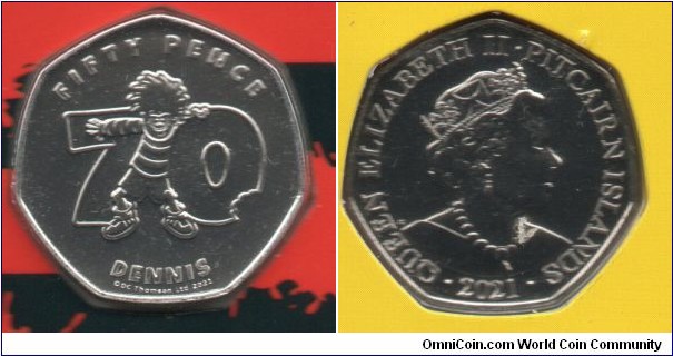 Pitcairn Islands 50p. Beano comic's 70th Anniversary of Dennis the Menace. 