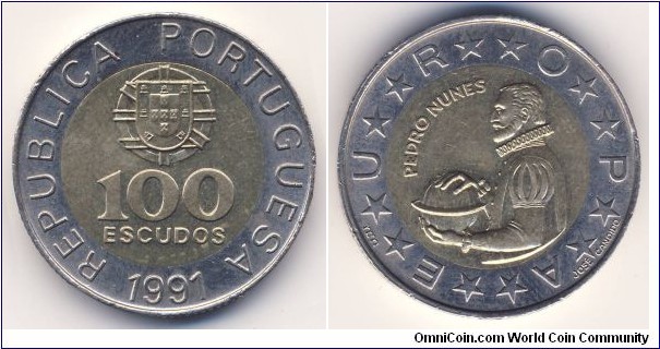 100 Escudos (3rd Portuguese Republic // Bimetallic: Aluminium-Bronze centre / Copper-Nickel ring)