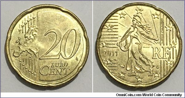 20 Euro Cent (European Union - 5th French Republic // Nordic Gold)