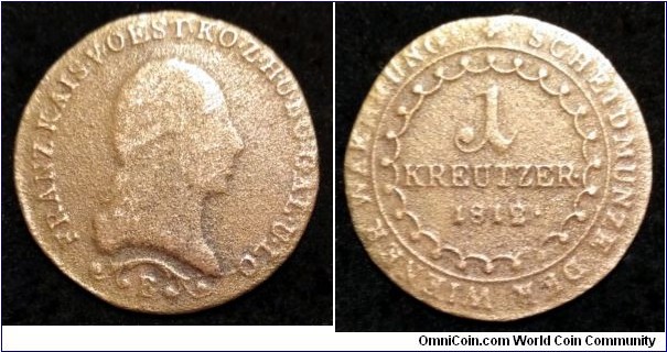 Austria 1 kreutzer. 1812 B - Kremnica. Porous.