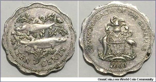 10 Cents (Commonwealth of The Bahamas / Queen Elizabeth II // Copper-Nickel 75/25)