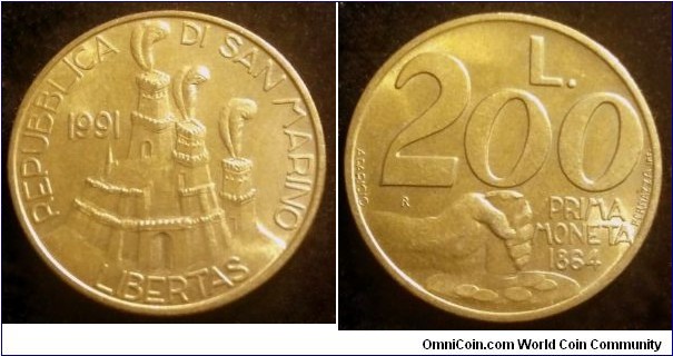 San Marino 200 lire.
1991, 1864 - First coin.