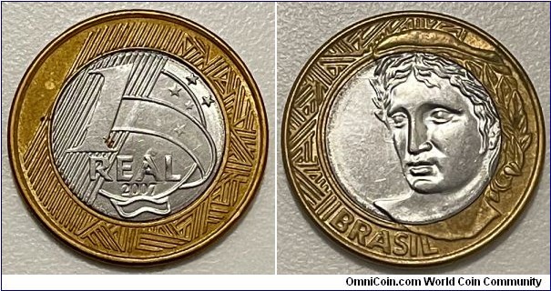 1 Real (Federative Republic of Brazil // Bimetallic: Stainless Steel centre / Bronze plated Steel ring)