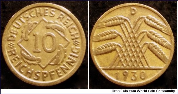 Germany (Weimar Republic) 10 reichspfennig. 1930 D