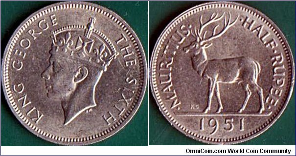 Mauritius 1951 1/2 Rupee.