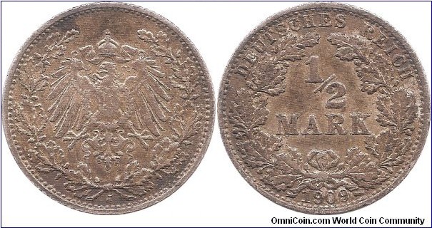 1/2 Mark 1909 Hamburg Mint