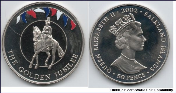 50p. The Golden Jubilee Queen on Horseback